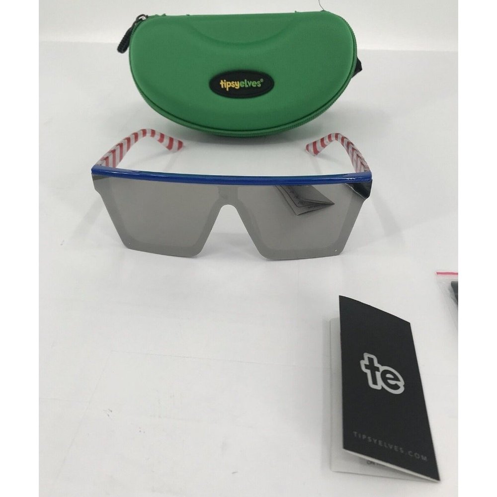 Tipsy Elves Sunglasses Star Spangled With Case Red White Blue Stars Stripes USA